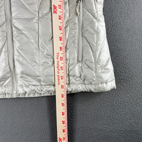 Eddie Bauer Down Puffer Vest Women L Hooded Insulated Down Blend Ivory Winter - Picture 5 of 10